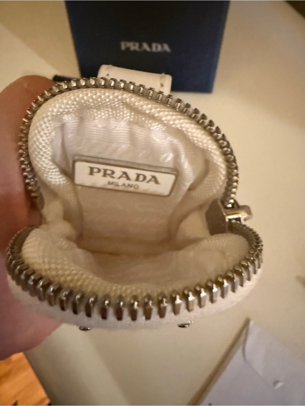 Prada White Mini Pouch Keychain Charm – Silver Hardware – Box - Picture 5 of 6